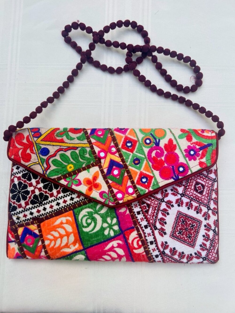 Handcrafted Multicolor Embroidered Clutch Purse /Messenger  Clutch - Boho Style
